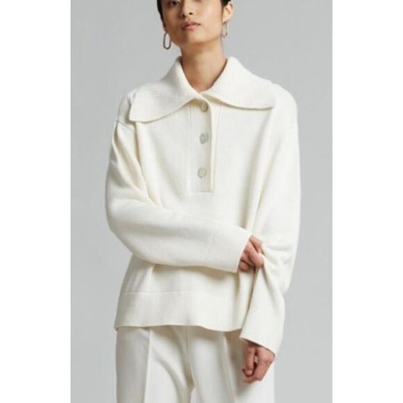 SAMSOE Sweaters - SAMSØE SAMSØE Hailey Polo Sweater – Antique White Knit Top, Women’s Size M